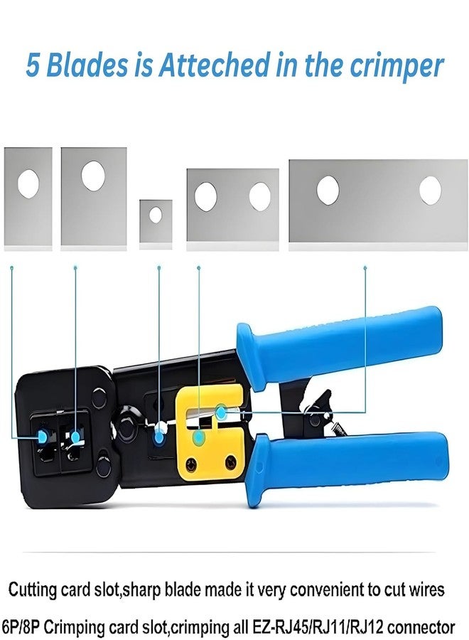 MESHIV مجموعة أدوات تجعيد الأسلاك RJ45 من Meshiv، تتضمن أداة تجعيد الأسلاك RJ45، و20 قطعة من موصلات RJ45 Cat6، وأداة تجريد وقطع الأسلاك (أداة تجعيد 3 في 1 - أزرق). - Image 5